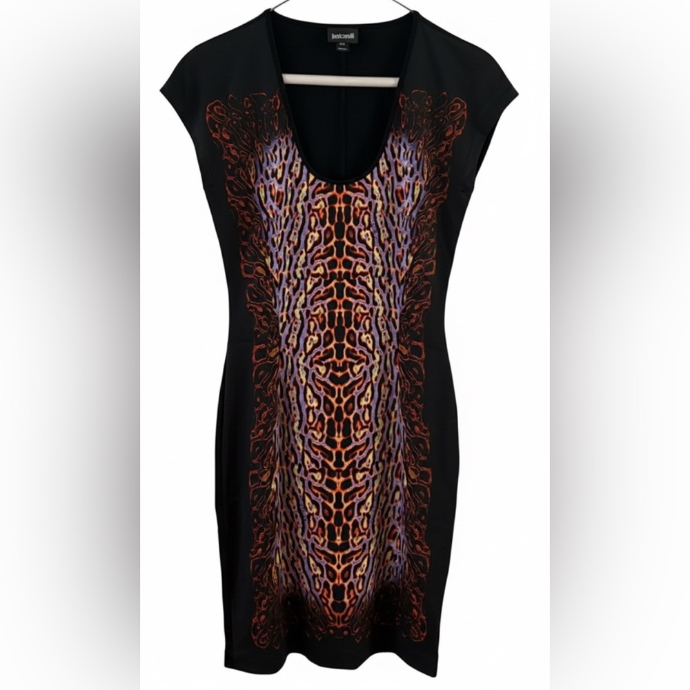Just Cavalli Animal Print Black Short Sleeve Dress XS (IT 38)